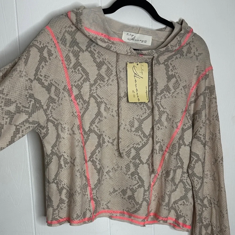 Vintage Havana Snake Print Hoodie - Gray and Pink